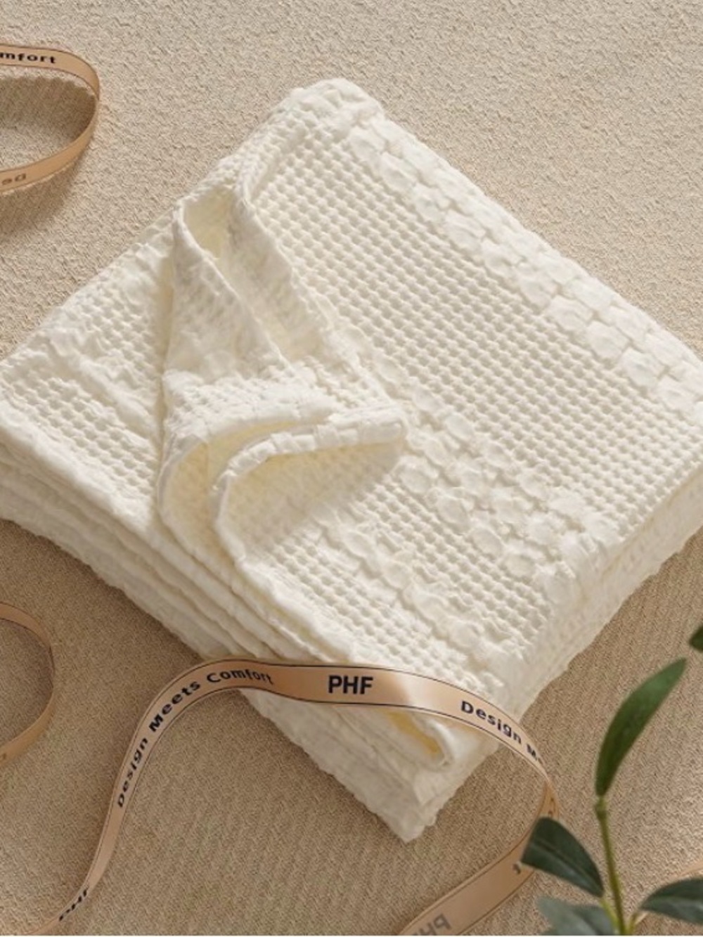 Soft Ivory 100% Cotton Waffle Knit Throw